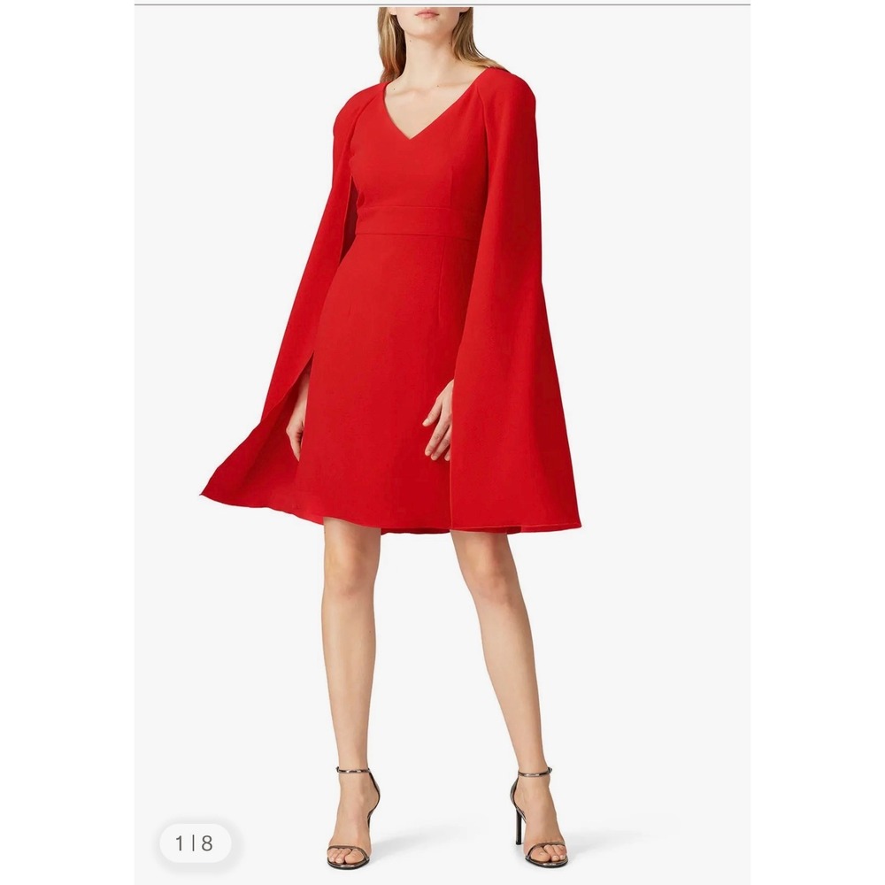 Trina Turk Red Cape Sleeve V-Neck Mini Dress TD199010 Womens Size 8